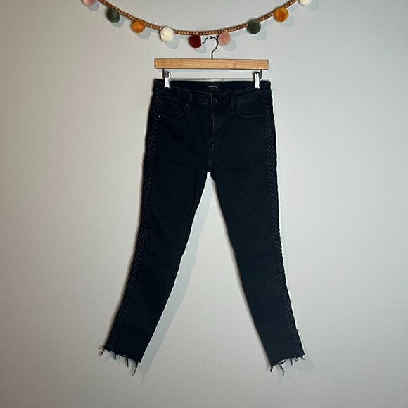 Driftwood Jackie Braided Side Black Raw Hem Skinny Denim Jeans - Picture 2 of 6